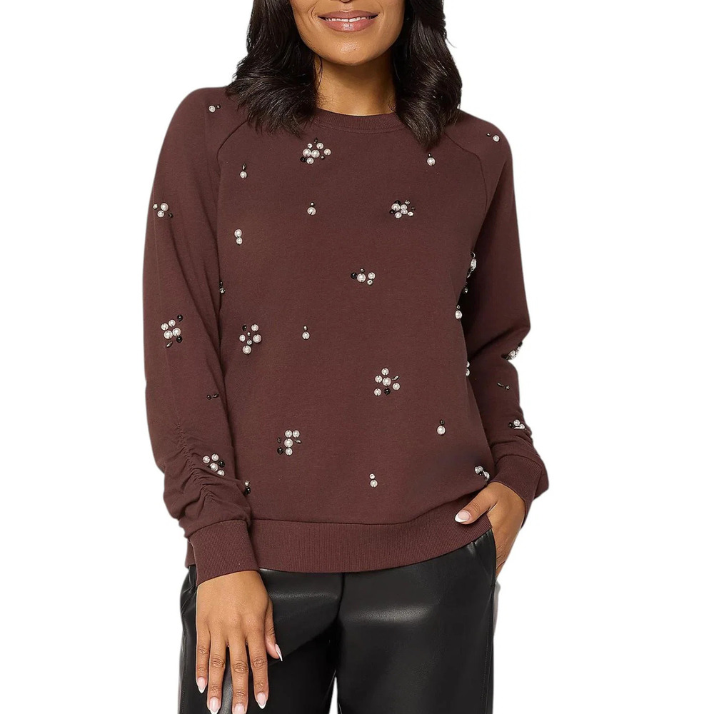 Mally Roncal Women's Embelished Knit Top Mocha - Regular